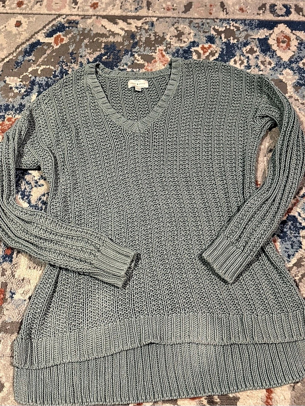 Lucky Brand Cloud Soft V-Neck Sweater Green Medium